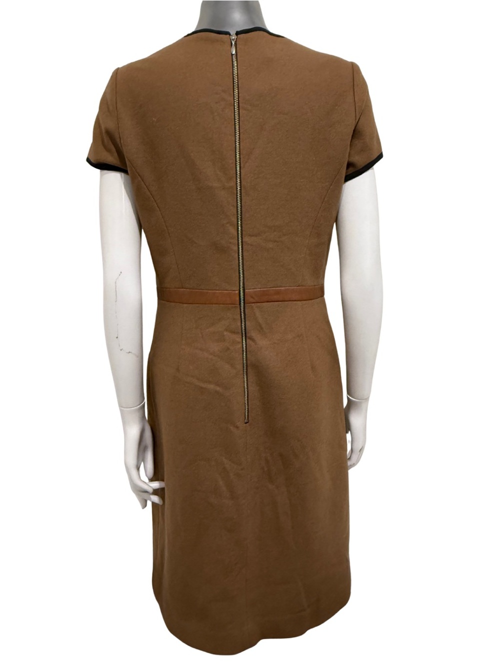 Judith & Charles Wool Sheath Dress Size 8 Brown Black Leather Trim Made Canada - Picture 4 of 10